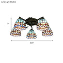 GobekUsa Tiffany Stained Glass Ceiling Light with 5 Scalloped Heads in Antique Bronze - Perfect for Bedroom