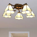 GobekUsa Tiffany Stained Glass Ceiling Light with 5 Scalloped Heads in Antique Bronze - Perfect for Bedroom