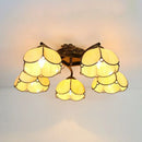 GobekUsa Tiffany Stained Glass Ceiling Light with 5 Scalloped Heads in Antique Bronze - Perfect for Bedroom