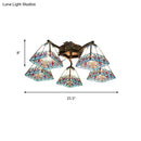 GobekUsa Tiffany Stained Glass Ceiling Light with 5 Scalloped Heads in Antique Bronze - Perfect for Bedroom