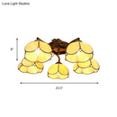 GobekUsa Tiffany Stained Glass Ceiling Light with 5 Scalloped Heads in Antique Bronze - Perfect for Bedroom