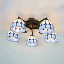 GobekUsa Tiffany Stained Glass Ceiling Light with 5 Scalloped Heads in Antique Bronze - Perfect for Bedroom