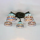 GobekUsa Tiffany Stained Glass Ceiling Light with 5 Scalloped Heads in Antique Bronze - Perfect for Bedroom