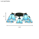 GobekUsa Tiffany Stained Glass Ceiling Light with 5 Scalloped Heads in Antique Bronze - Perfect for Bedroom