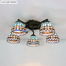 GobekUsa Tiffany Stained Glass Ceiling Light with 5 Scalloped Heads in Antique Bronze - Perfect for Bedroom