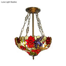 GobekUsa Tiffany Stained Glass Flower Semi-Flush Ceiling Light with 3 Red Heads