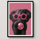Vibrant pink cat bubblegum canvas wall art print bedroom decor by Decorbites
