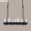 GobekUsa Traditional Barrel Frosted Glass Hanging Lamp - Black Island Pendant Light for Dining Room - 8/12/16 Lights