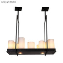 GobekUsa Traditional Barrel Frosted Glass Hanging Lamp - Black Island Pendant Light for Dining Room - 8/12/16 Lights