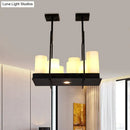 GobekUsa Traditional Barrel Frosted Glass Hanging Lamp - Black Island Pendant Light for Dining Room - 8/12/16 Lights