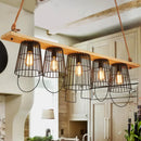 GobekUsa Traditional Barrel Metal Island Pendant Light with 5 Lights and Wood Accents for Dining Room
