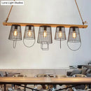 GobekUsa Traditional Barrel Metal Island Pendant Light with 5 Lights and Wood Accents for Dining Room