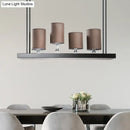 GobekUsa Traditional Black Cylinder Island Light Fixture: Fabric Pendant with Metal Linear Shelf - 4-Bulb Dining Room Hanging