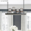 GobekUsa Traditional Black Cylinder Island Light Fixture: Fabric Pendant with Metal Linear Shelf - 4-Bulb Dining Room Hanging