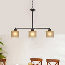 GobekUsa Traditional Black Glass Drum Island Light with 3 Heads - Small Size Perfect for Dining Room