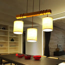 GobekUsa Traditional Fabric Wood Pendant Barrel Lights - Ideal for Dining Room Hanging Kit