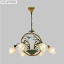 GobekUsa Traditional Floral Ceiling Chandelier - White/Yellow/Purple Glass - 6 Hanging Light Heads