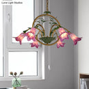 GobekUsa Traditional Floral Ceiling Chandelier - White/Yellow/Purple Glass - 6 Hanging Light Heads