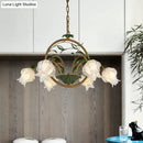GobekUsa Traditional Floral Ceiling Chandelier - White/Yellow/Purple Glass - 6 Hanging Light Heads