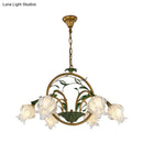 GobekUsa Traditional Floral Ceiling Chandelier - White/Yellow/Purple Glass - 6 Hanging Light Heads