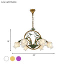 GobekUsa Traditional Floral Ceiling Chandelier - White/Yellow/Purple Glass - 6 Hanging Light Heads