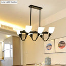 GobekUsa Traditional Milky Glass Pendant Light Fixture - 6/8/10 Lights - Black Hanging Lamp Kit