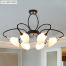 GobekUsa Traditional Oval White Glass Semi Flush Mount Ceiling Light with 6/8 Lights - Black Finish for Living Room