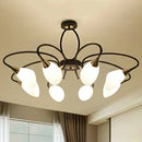 GobekUsa Traditional Oval White Glass Semi Flush Mount Ceiling Light with 6/8 Lights - Black Finish for Living Room