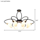 GobekUsa Traditional Oval White Glass Semi Flush Mount Ceiling Light with 6/8 Lights - Black Finish for Living Room