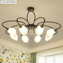 GobekUsa Traditional Oval White Glass Semi Flush Mount Ceiling Light with 6/8 Lights - Black Finish for Living Room