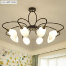 GobekUsa Traditional Oval White Glass Semi Flush Mount Ceiling Light with 6/8 Lights - Black Finish for Living Room