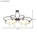 GobekUsa Traditional Oval White Glass Semi Flush Mount Ceiling Light with 6/8 Lights - Black Finish for Living Room