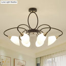 GobekUsa Traditional Oval White Glass Semi Flush Mount Ceiling Light with 6/8 Lights - Black Finish for Living Room