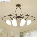 GobekUsa Traditional Oval White Glass Semi Flush Mount Ceiling Light with 6/8 Lights - Black Finish for Living Room