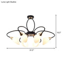 GobekUsa Traditional Oval White Glass Semi Flush Mount Ceiling Light with 6/8 Lights - Black Finish for Living Room