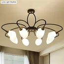 GobekUsa Traditional Oval White Glass Semi Flush Mount Ceiling Light with 6/8 Lights - Black Finish for Living Room