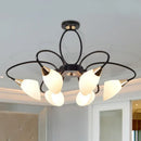 GobekUsa Traditional Oval White Glass Semi Flush Mount Ceiling Light with 6/8 Lights - Black Finish for Living Room