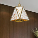 GobekUsa Traditional Silver/Clear Glass Triangle Hanging Lamp for Living Room with 1 Bulb