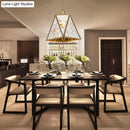 GobekUsa Traditional Silver/Clear Glass Triangle Hanging Lamp for Living Room with 1 Bulb