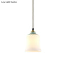 GobekUsa Traditional White Glass Pendant Lamp with Ceramic Top for Restaurants - Tulip/Bell Style