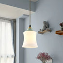 GobekUsa Traditional White Glass Pendant Lamp with Ceramic Top for Restaurants - Tulip/Bell Style