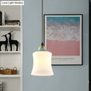 GobekUsa Traditional White Glass Pendant Lamp with Ceramic Top for Restaurants - Tulip/Bell Style