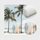 Pastel tropical surfboard travel wall art set for living room by Decorbites