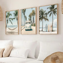 Pastel tropical surfboard travel wall art set for living room by Decorbites