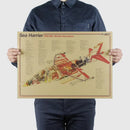 Vintage aircraft structural design poster blue & yellow bedroom art by Decorbites