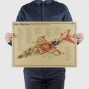 Vintage aircraft structural design poster blue & yellow bedroom art by Decorbites