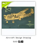 Vintage aircraft structural design poster blue & yellow bedroom art by Decorbites