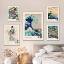 Vintage hokusai great wave painting print set living room wall art by Decorbites