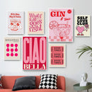 Vintage pink cartoon print canvas wall art for bedroom by Decorbites