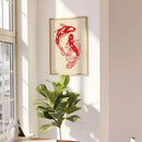 Vintage red koi fish framed canvas wall art for living room by Decorbites